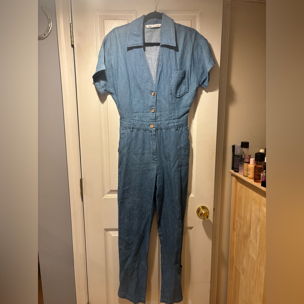Zara Light Blue Denim Top with Label Detail